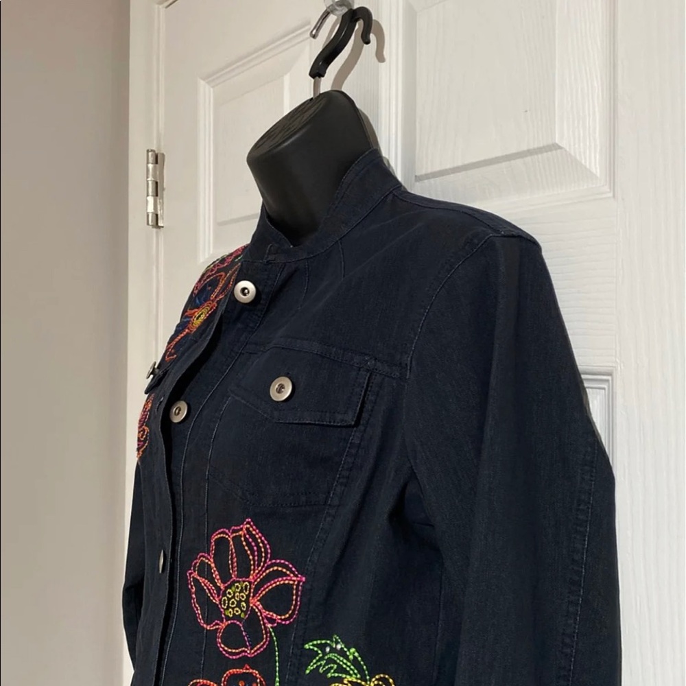 Multiples Embroidered Button Down Cropped Denim J… - image 5